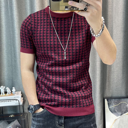 3 Color Short Sleeve Knitting T-Shirt Men Slim Streetwear Color Contrast T Shirt Men Tee Shirt Homme Social Club Outfits Tshirt