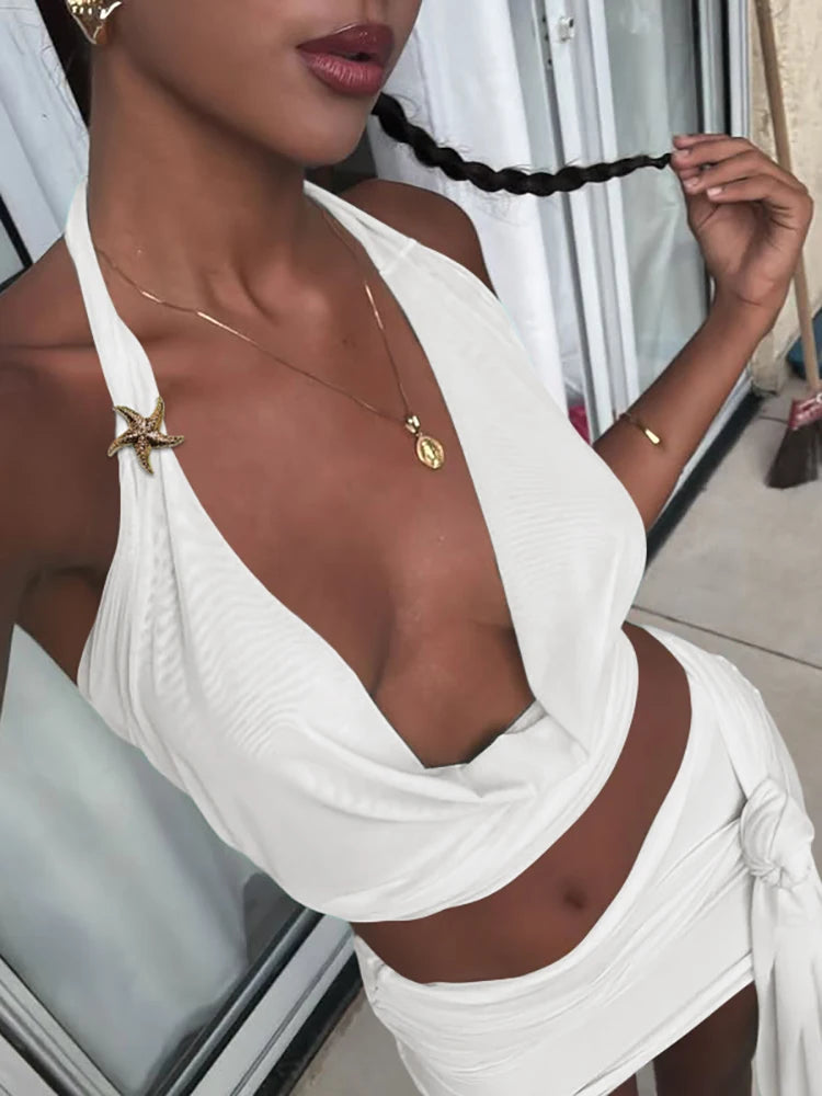 Women's 2-Piece Criss-Cross V-Neck Set - Summer Party Outfit