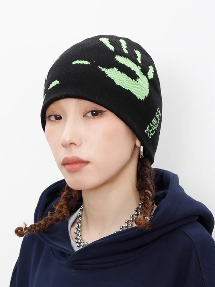 Women Hat Beanie Knitting Graphic Winter Spring Y2k Streetwear Black Aesthetic Korean Kawaii Pullover Kpop Gotihc Hip Hop Unisex