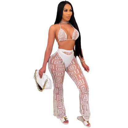 Summer New Fashion Women Summer Hot Europe Swimsuit Net Gauze Suit Women Y2k Clothes Long Pant Set