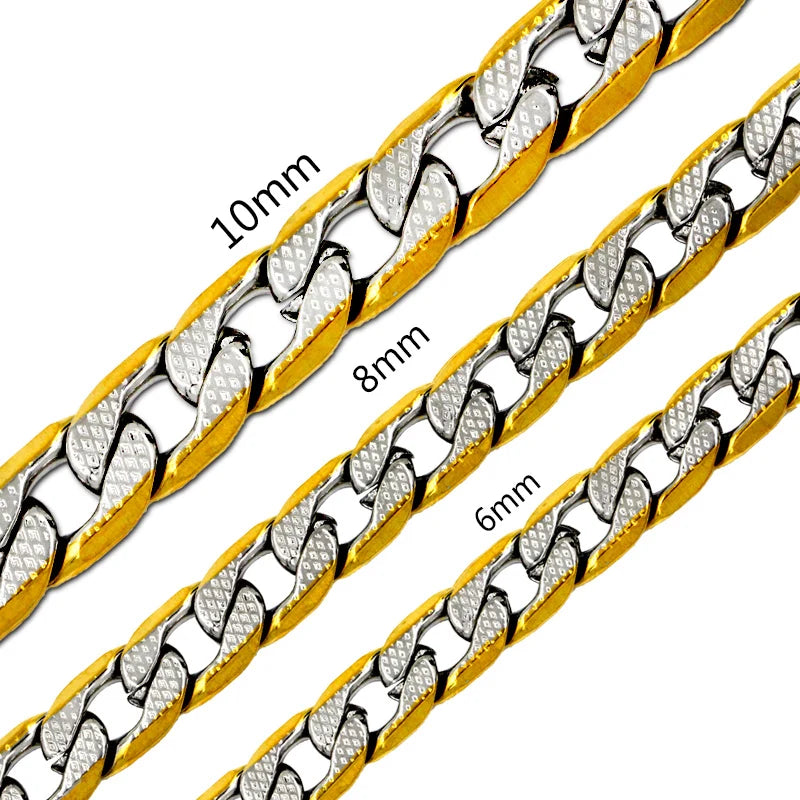 LUXUSTEEL Heavy Stainless Steel Necklace Bracelet Sets For Men Boys Gold Plated Silver Color Cuban Chain Vintage Punk Jewlery