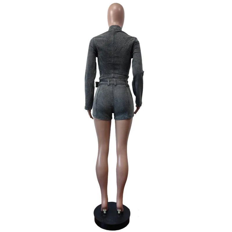 Streetwear Jeans Shorts Outfit Set Sexy Women Elegant Two Pieces Denim Club Macthing Jacket+Shorts