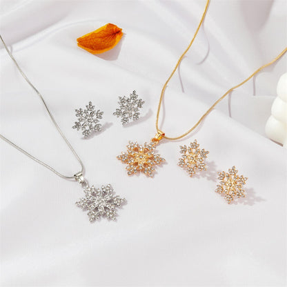 3pcs Snowflake Necklace Set With Rhinestones Earrings And Clavicle Chain Pendant Necklace Valentine's Day Gift