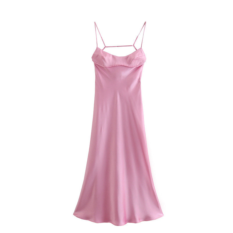 Elegant Satin Slip Dress – Sleeveless Backless Summer Party Dress