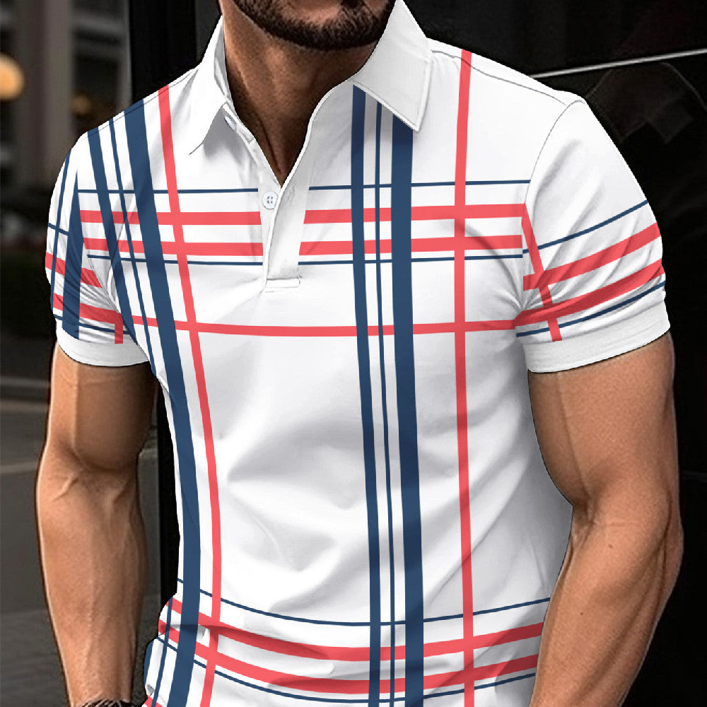 Camisa deportiva de manga corta con botones de solapa estampada para hombre
