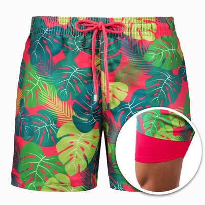 Men's Printed Beach Shorts Sports Double Layer Shorts Summer