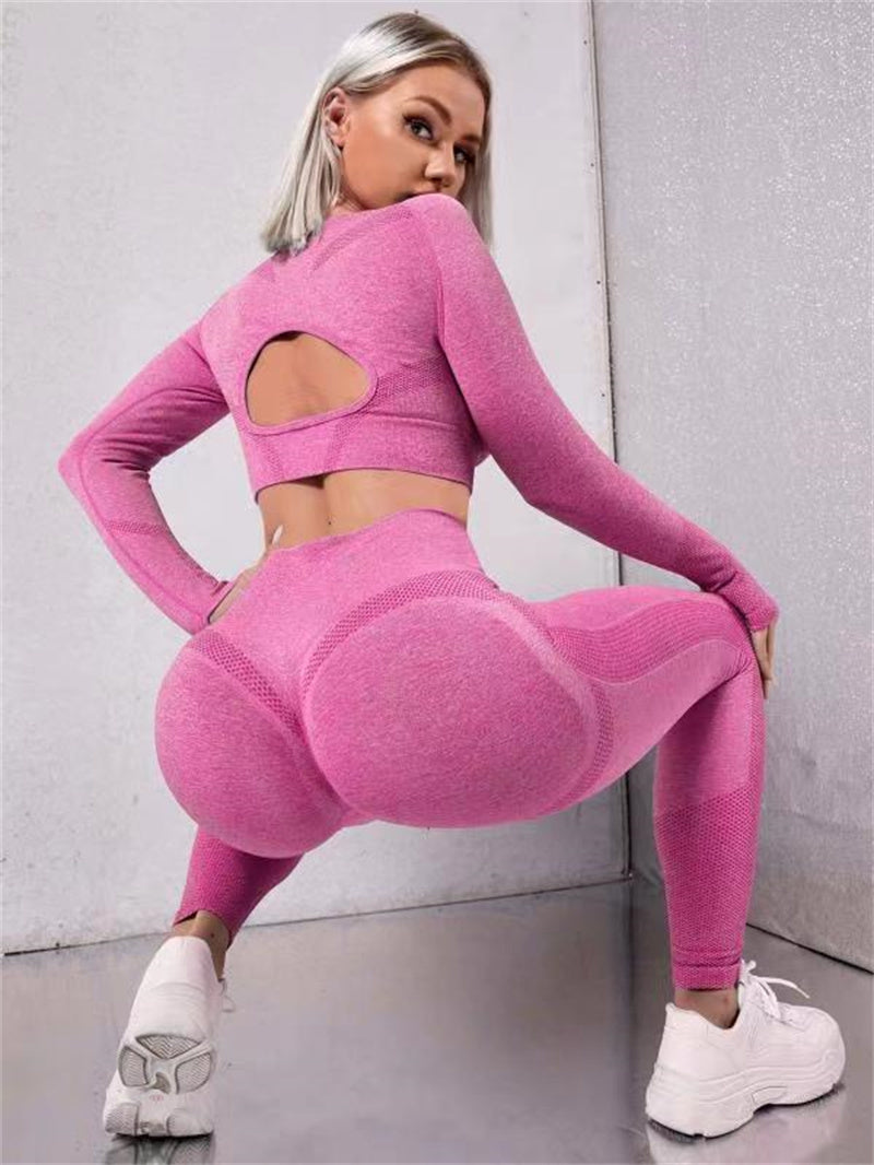 2pcs Sports Suits: Hollow Tops & Butt Lift Leggings