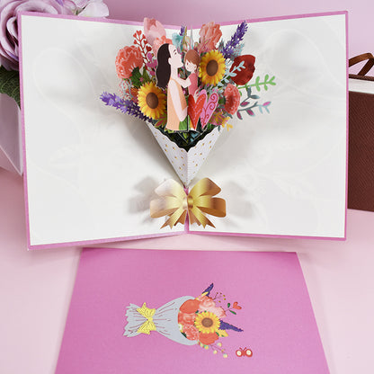 Tarjetas emergentes 3D con ramo de flores, regalos, aniversario, mamá emergente, ramo floral, tarjeta de invitación para esposa, tarjetas de felicitación, tarjetas para el día de la madre, postal