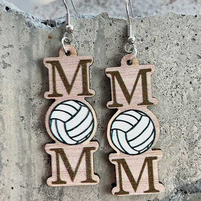 Pendientes minimalistas de madera con forma de deportes de pelota del día de la madre