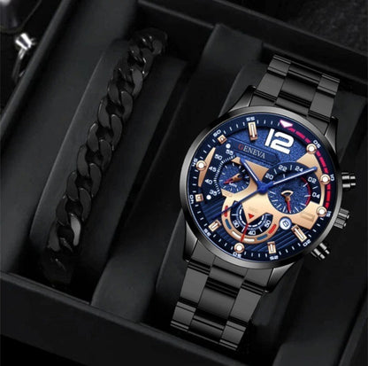 Stylish Men's Steel Quartz Watch & Bracelet Set – Perfect Gift