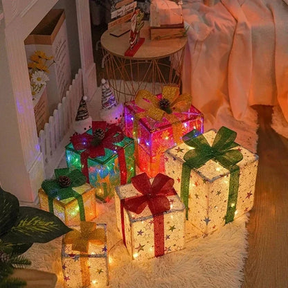 3PCS Christmas Gift Box Christmas Decor Luminous Bow Holiday For Lighted Up Christmas Tree Holiday Party Indoor Outdoor Decor