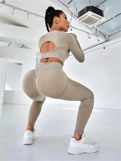 2pcs Sports Suits: Hollow Tops & Butt Lift Leggings