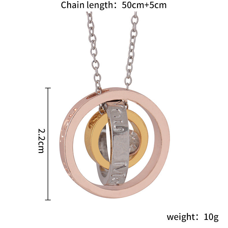 Lettering Mother's Day Necklace Circle Ring Alloy Rhinestone