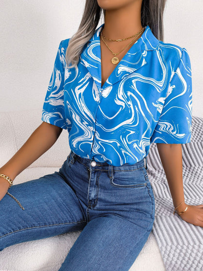 Camisa de manga corta con estampado Tie Dye para mujer, camisa informal de verano con solapa, ropa