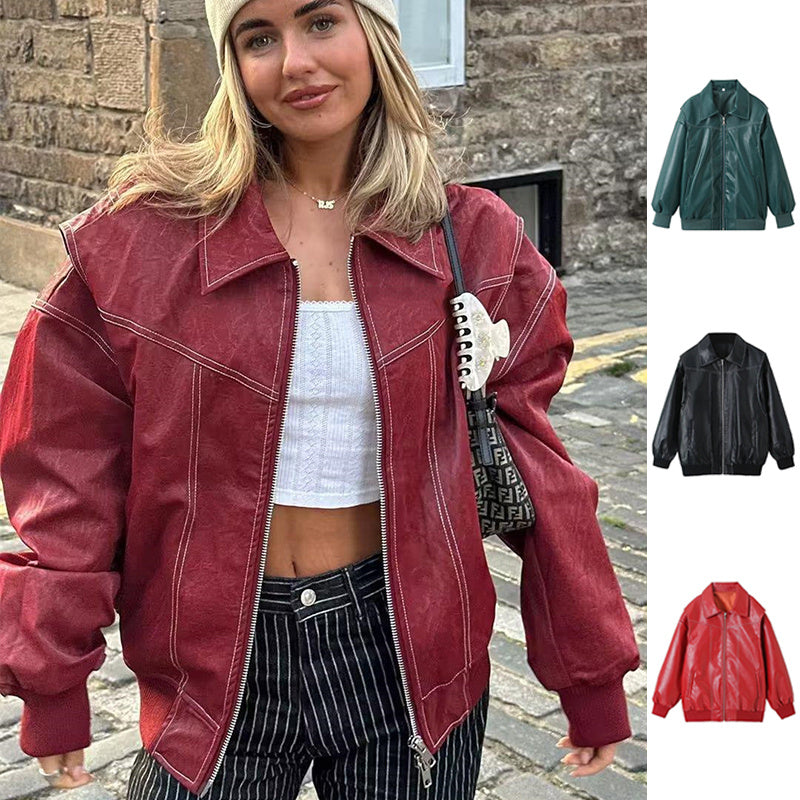 Chaqueta Retro holgada a la moda, chaqueta de manga larga con cuello levantado, ropa para mujer