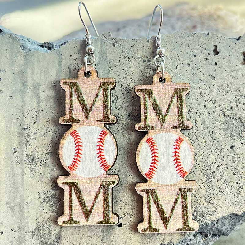 Pendientes minimalistas de madera con forma de deportes de pelota del día de la madre