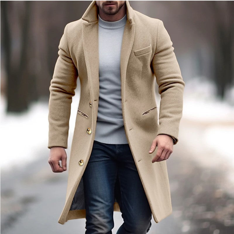 Winter Lapel Trench Coat - Men's Single Breasted Jacket