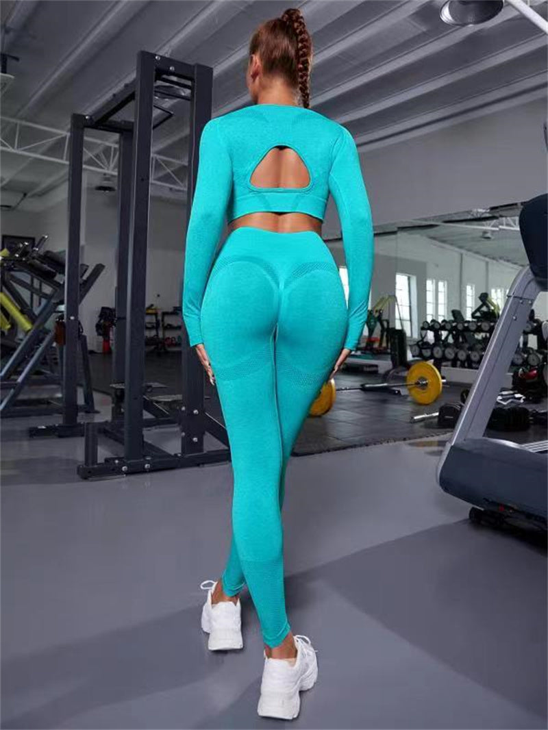 2pcs Sports Suits: Hollow Tops & Butt Lift Leggings