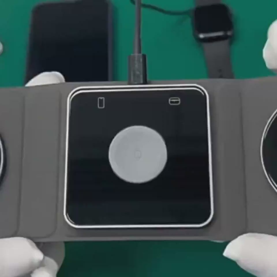 Estación de carga inalámbrica plegable magnética 3 en 1 para iPhone, carga rápida transparente para IWatch y Airpods