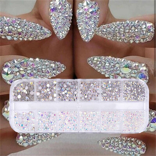 best 12 boxes / set of AB crystal rhinestone diamond gem 3D glitter nail art decoration beauty glitter nail shop online at M2K Trends for glitter nail