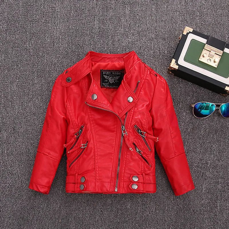 best 2-14 Years Old Girls Faux Leather Jacket Children PU Coat Long Sleeve Zip Belt Locomotive Jacket Stylish Teen Kids Boys Jackets shop online at M2K Trends for