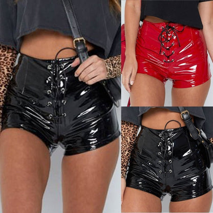 best 2021 Summe Hot Sale Fashion Women&#39;s PVC Gothic Wet Look Mini Shorts High Waist Dance Club Rock Hot Pants 0 shop online at M2K Trends for