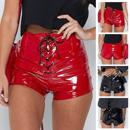 best 2021 Summe Hot Sale Fashion Women&#39;s PVC Gothic Wet Look Mini Shorts High Waist Dance Club Rock Hot Pants 0 shop online at M2K Trends for