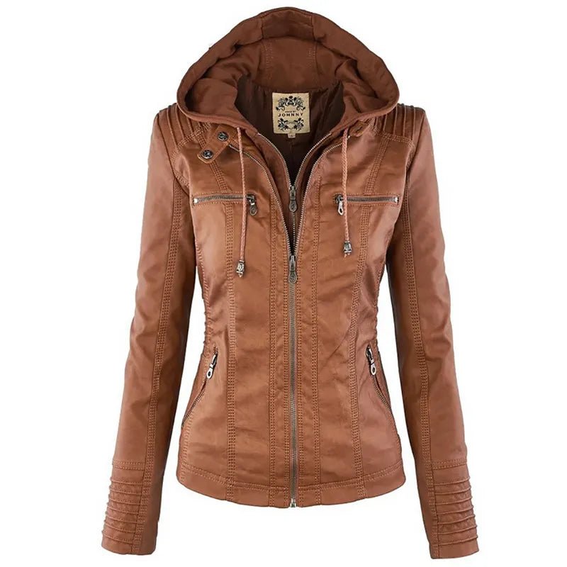 best 2022 Fashion Winter Faux Leather Jacket Women's Basic Jackets Hooded Black Slim Motorcycle Jacket Women Coats Female jaqueta winter jacket shop online at M2K Trends for Jackets & Coats