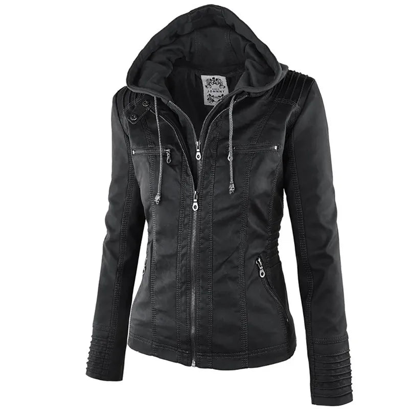 best 2022 Fashion Winter Faux Leather Jacket Women's Basic Jackets Hooded Black Slim Motorcycle Jacket Women Coats Female jaqueta winter jacket shop online at M2K Trends for Jackets & Coats