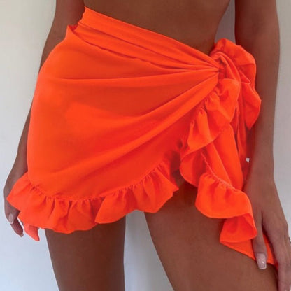 best 2022 Mesh Mini Ruffle Skirts Women Cover Up Tassel Dress Bikini Solid Bathing Skirt Women Swimwear Pareo Scarf Beachwear Wrap 0 shop online at M2K Trends for