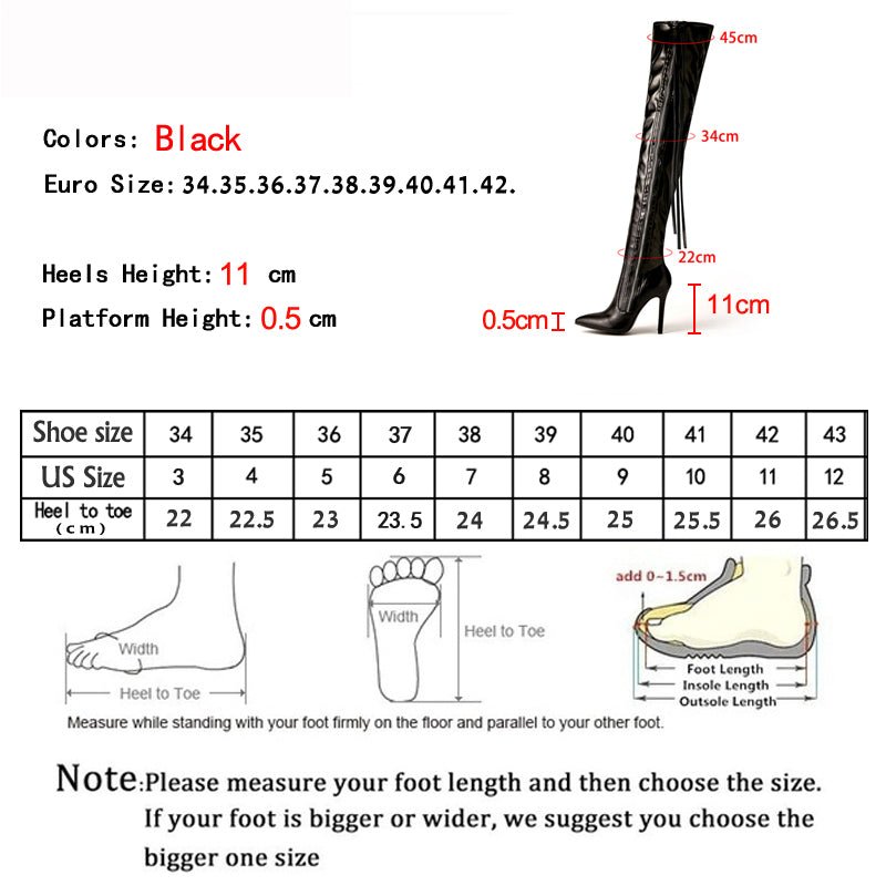 best New Fashion Women Over The Knee Boots PU Leather Thin High Heels Winter Shoes Sexy Pointed Toe Long Zipper Boots shop online at M2K Trends for shoes