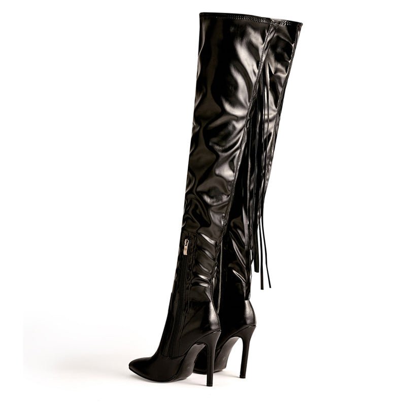 best New Fashion Women Over The Knee Boots PU Leather Thin High Heels Winter Shoes Sexy Pointed Toe Long Zipper Boots shop online at M2K Trends for shoes