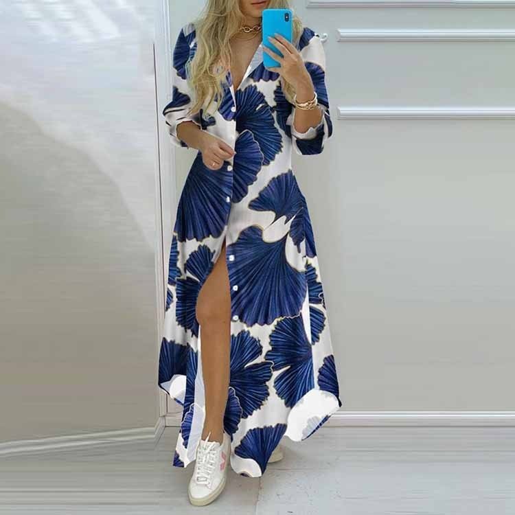 best Long Shirt Dress Women Single Breasted Button Lapel Long Sleeve Dress Spring Summer Letter Print Oversized Robe Dresses Long Shirt Dress shop online at M2K Trends for Long Shirt Dress