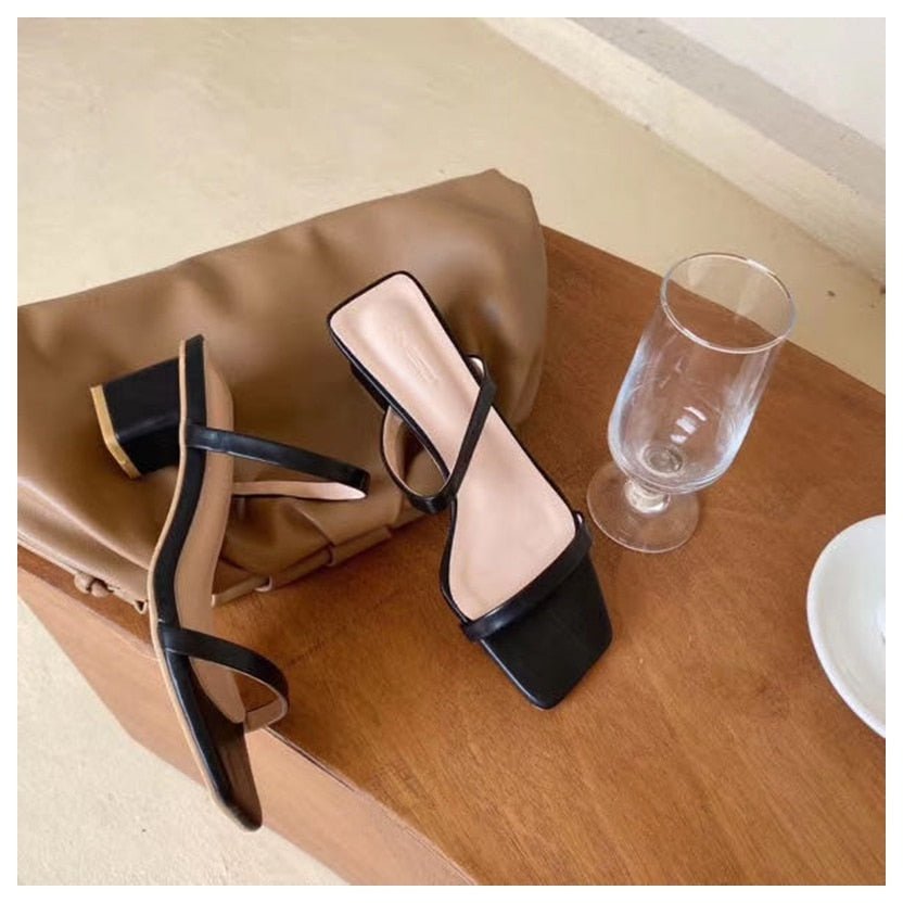 best 2022 New Summer Slippers Low Heels Slides Female Peep Toe Square Heel Slipper Brand Sandals Women Slipper Big Size 41 Flip Flops 0 shop online at M2K Trends for