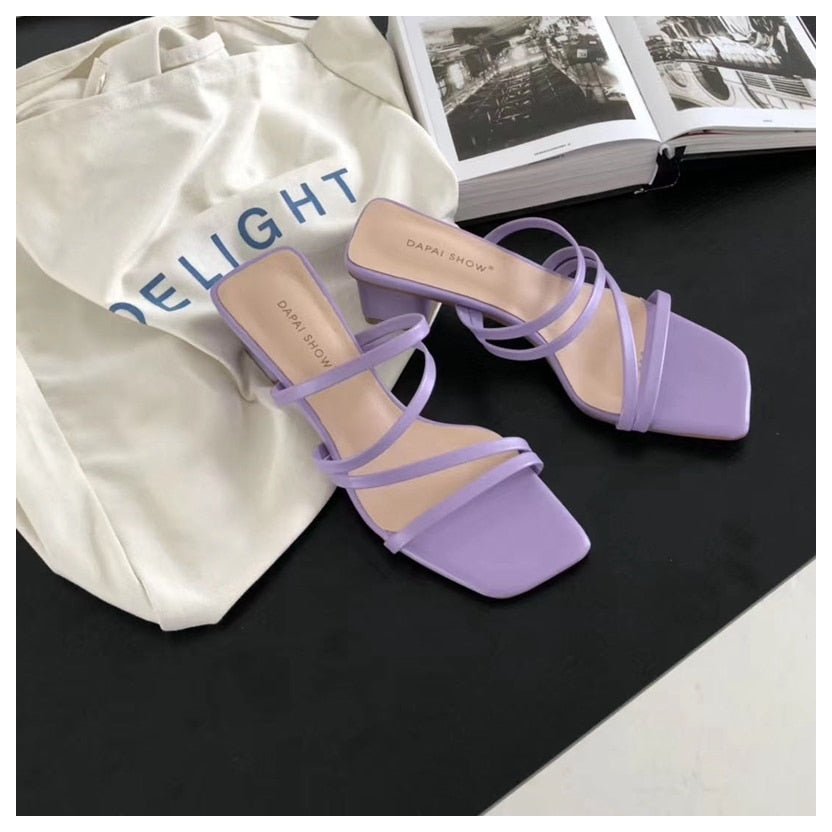 best 2022 New Summer Slippers Low Heels Slides Female Peep Toe Square Heel Slipper Brand Sandals Women Slipper Big Size 41 Flip Flops 0 shop online at M2K Trends for
