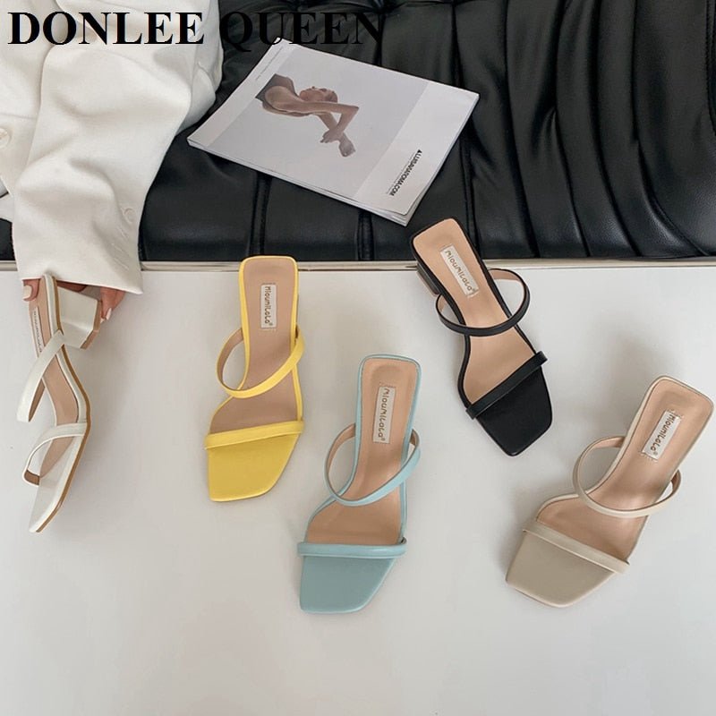best 2022 New Summer Slippers Low Heels Slides Female Peep Toe Square Heel Slipper Brand Sandals Women Slipper Big Size 41 Flip Flops 0 shop online at M2K Trends for