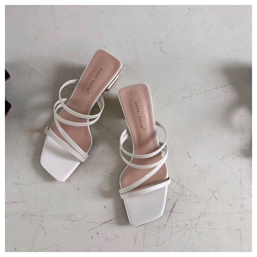 best 2022 New Summer Slippers Low Heels Slides Female Peep Toe Square Heel Slipper Brand Sandals Women Slipper Big Size 41 Flip Flops 0 shop online at M2K Trends for
