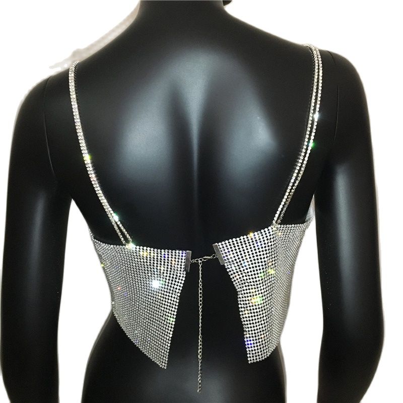 best Tank Top Glitter Metal Mesh Halter Metallic Strap Crop Tops Festival Party Sexy Women Outfits 0 shop online at M2K Trends for