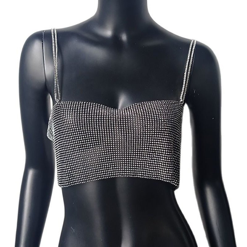 best Tank Top Glitter Metal Mesh Halter Metallic Strap Crop Tops Festival Party Sexy Women Outfits 0 shop online at M2K Trends for