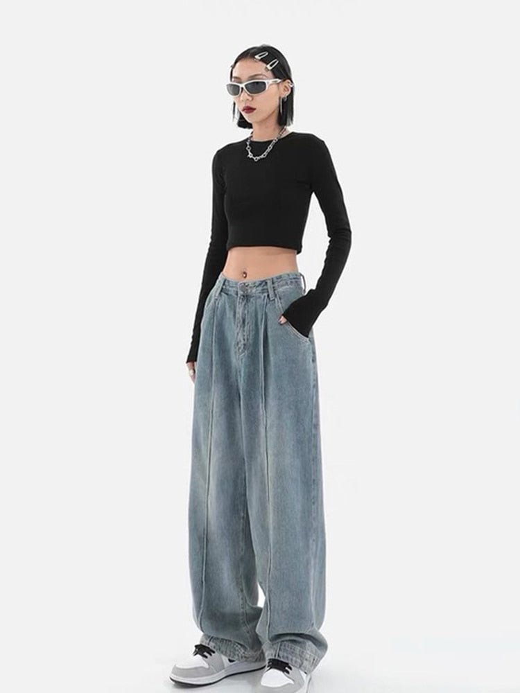 best Wide Leg Loose Casual Denim Cargo Pants Baggy Streetwear Long Trousers Tide 0 shop online at M2K Trends for