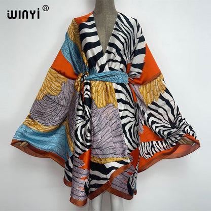 best 2022 WINYI Summer Beach Wear Swim Suit Cover kaftan sweet lady boho Cardigan stitch Self Belted sexy Holiday long Sleeve Kimono 0 shop online at M2K Trends for