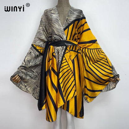 best 2022 WINYI Summer Beach Wear Swim Suit Cover kaftan sweet lady boho Cardigan stitch Self Belted sexy Holiday long Sleeve Kimono 0 shop online at M2K Trends for