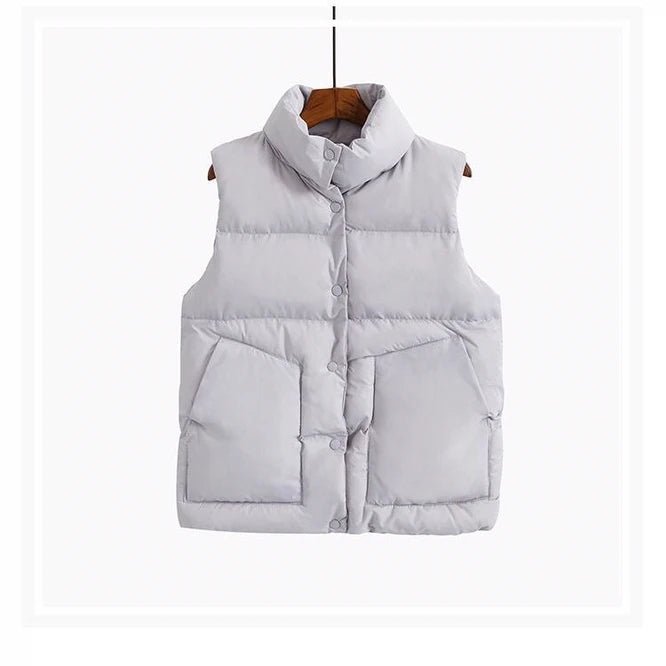 best 2023 Autumn Stand Collar Elegant Down Coats Warm Outerwear Casual Belt Sleeveless New Winter Women Fashion White Vests Jackets shop online at M2K Trends for