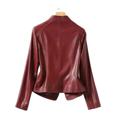 best 2023 Autumn Winter Sheepskin Jacket Women Short Coat Slim Inclined Zipper Casual Tops Lady Small Outerwear Leather Blazer Coats shop online at M2K Trends for