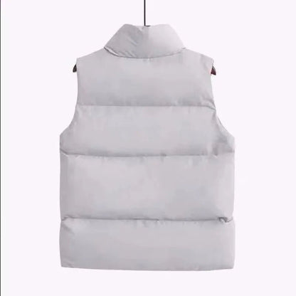 best 2023 Fashion Autumn New Stand Collar Elegant Down Coats Warm Outerwear Casual Belt Sleeveless Winter Women White Vests Jackets shop online at M2K Trends for