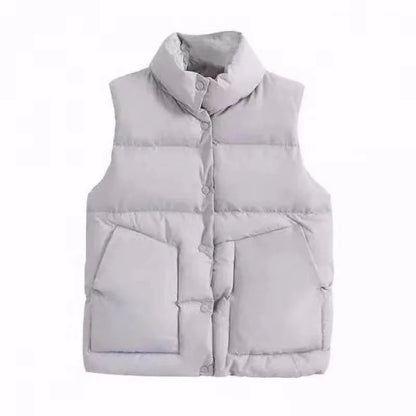 best 2023 Fashion Autumn New Stand Collar Elegant Down Coats Warm Outerwear Casual Belt Sleeveless Winter Women White Vests Jackets shop online at M2K Trends for