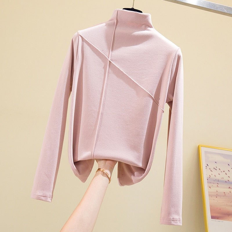 best 2023 Long Sleeve Thick T Shirt Women Winter Tops Turtleneck Warm T-Shirt Korean Cotton Tshirt Woman Tee Shirt Femme Pink Blue 0 shop online at M2K Trends for