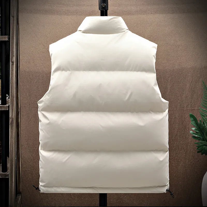best 2023 Men Vest Jacket Autumn Winter Big Size Vest Jacket Sleeveless Jacket Solid Color White Puffer Jacket Streetwear Fashion Men Outerwear & Coats shop online at M2K Trends for Outerwear & Coats