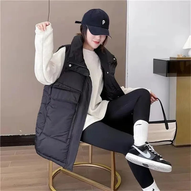 best 2023 New Women's Vest Jacket Down Cotton Vest Autumn Winter Jacket Thicken Loose Long Coat Female Sleeveless Waistcoat Snow Wear shop online at M2K Trends for