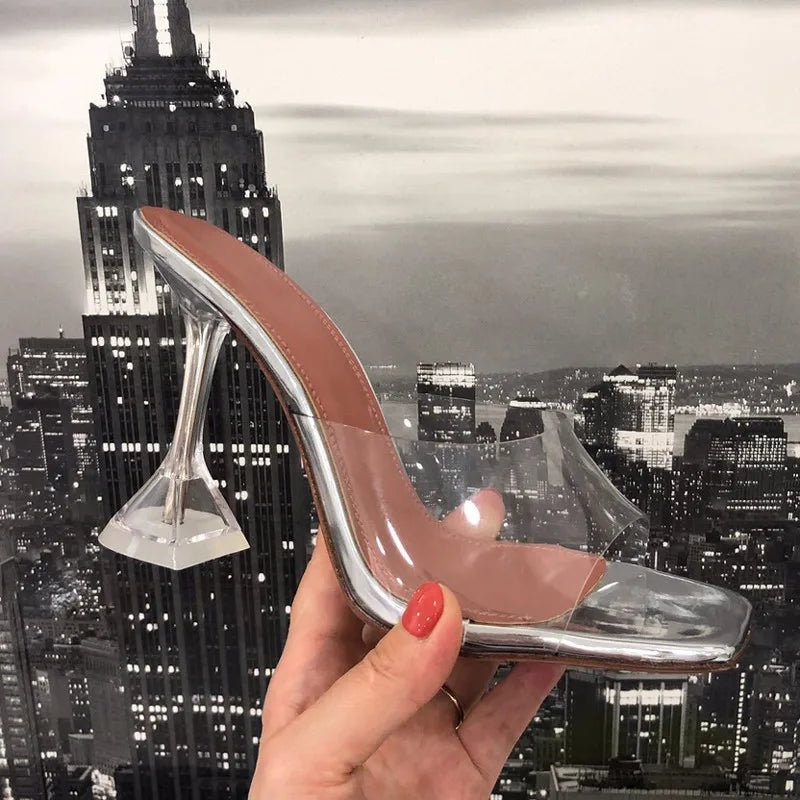 best 2023 Star style Transparent PVC Crystal Clear Heeled Women Slippers Fashion High heels Female Mules Slides Summer Sandals Shoes shop online at M2K Trends for